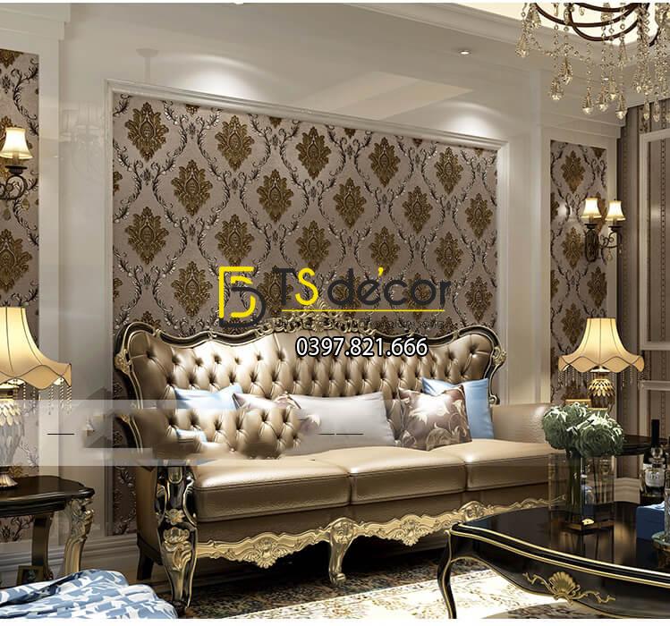 Giấy dán tường tân cổ điển 3D300 màu nâu phòng khách
