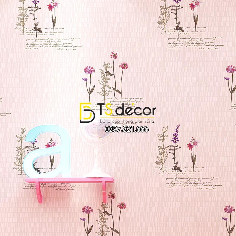 Giấy dán tường vườn hoa màu hồng và chữ 3D155
