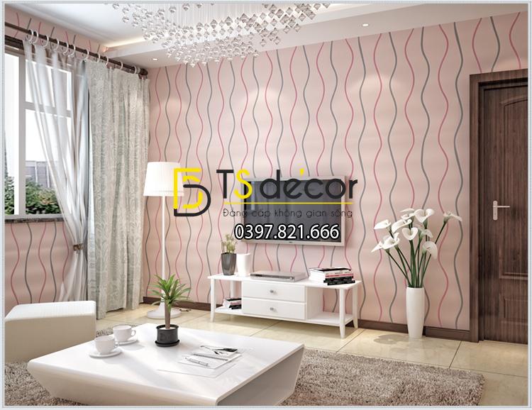 Giấy dán tường sọc lượn sóng 3D072 sọc hồng ghi nền hồng