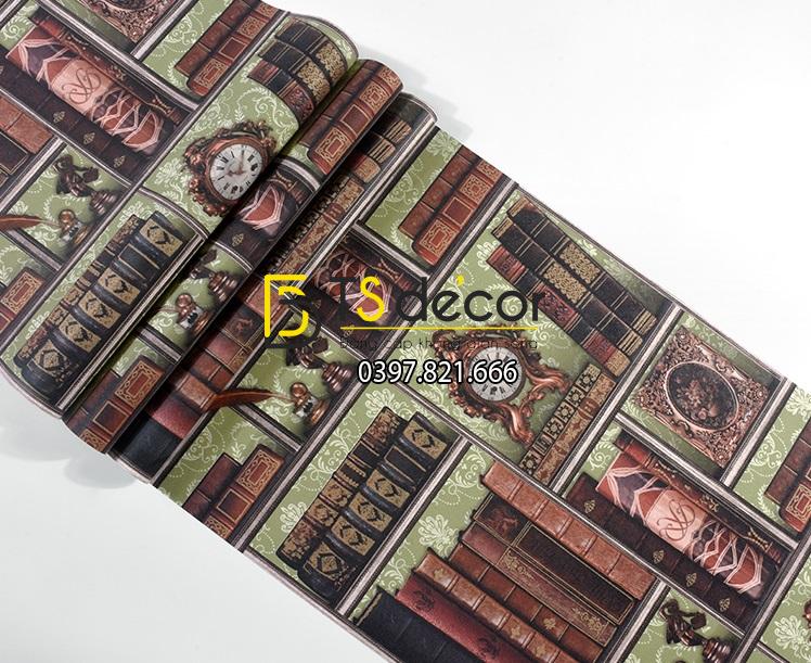 Mat Giay dan tuong gia ke sach co dien 3D240