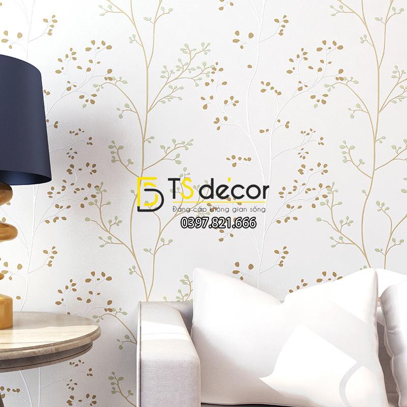 Giấy dán tường họa tiết cây lá nhỏ màu trắng 3D138