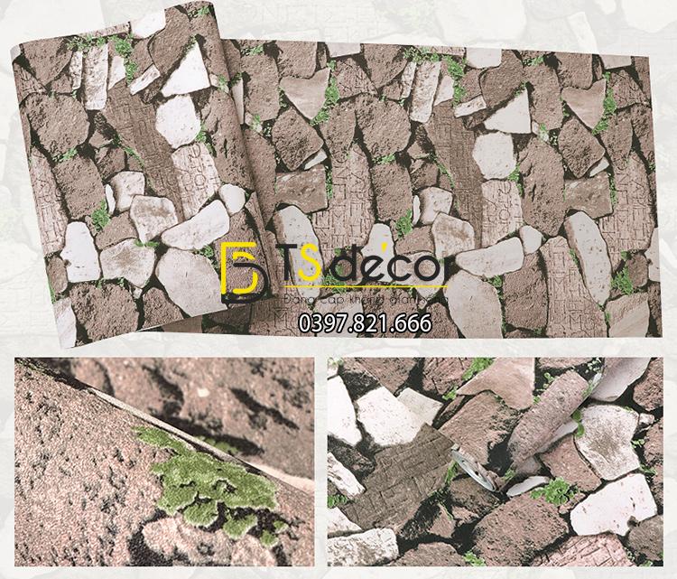 Bề mặt giấy dán tường giả tường đá nâu cổ 3D154