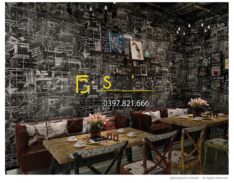 Giấy dán tường họa tiết bảng đen phấn trắng mẫu sáng 3D158 trang trí quán ăn