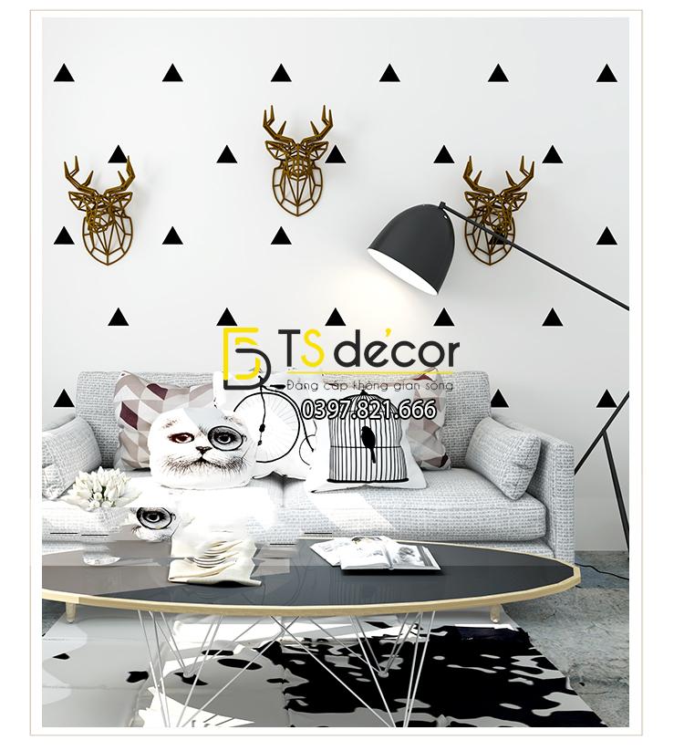Giấy dán tường họa tiết tam giác đen trắng 3D048 trang trí phòng khách
