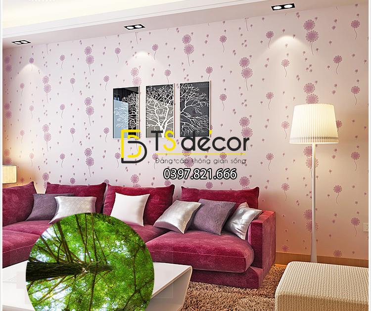 Giấy dán tường hoa bồ công anh màu TÍM