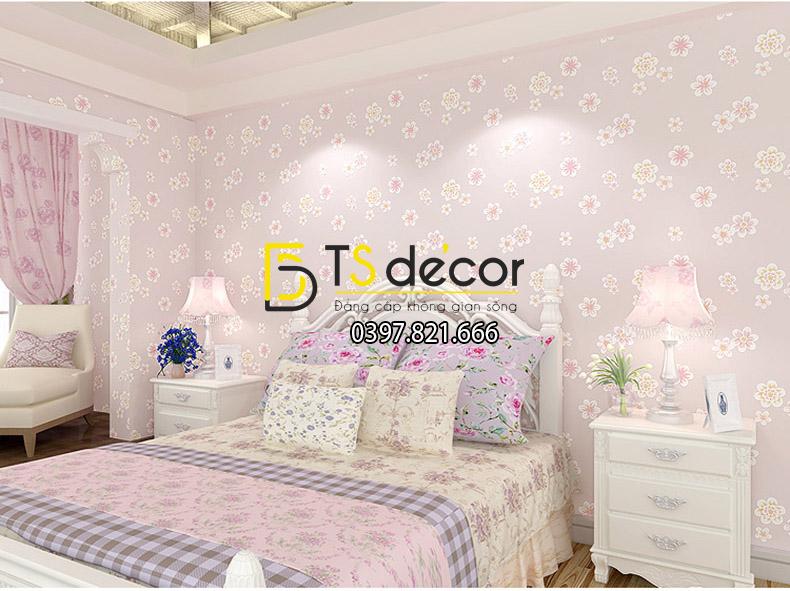 Giấy dán tường họa tiết hoa đào 3D068 màu tím trang trí phòng ngủ