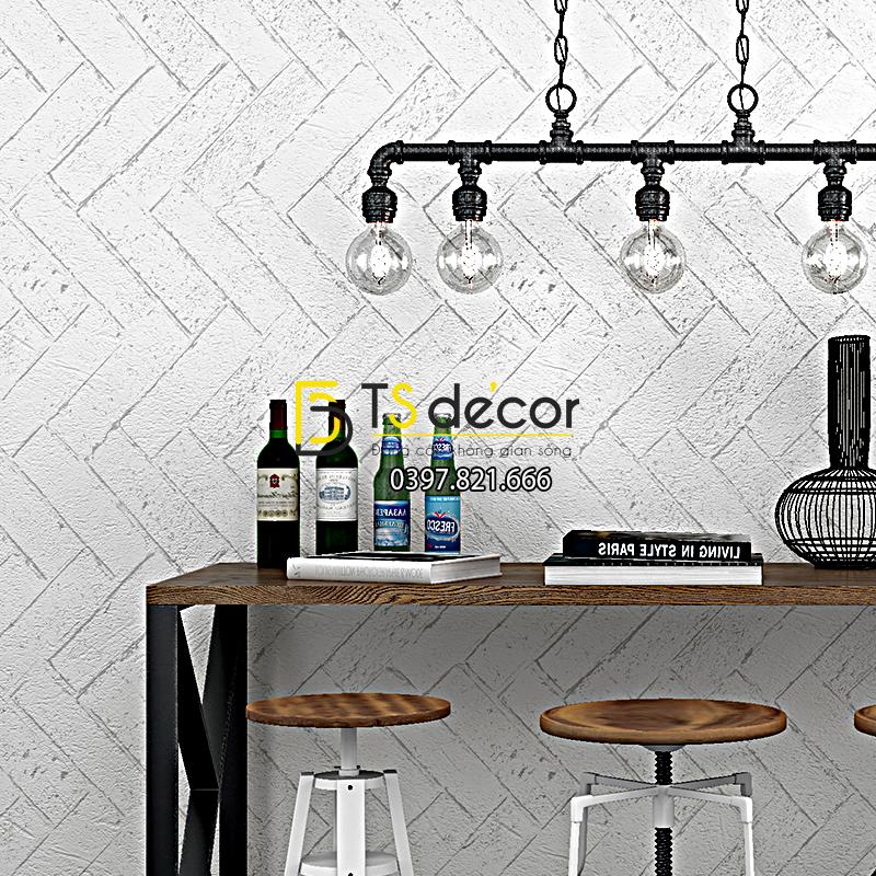 Giấy dán tường giả gạch chéo 3D061 màu trắng trang trí văn phòng