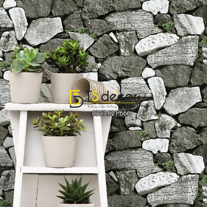 Giấy dán tường giả tường đá trắng đen cổ 3D154