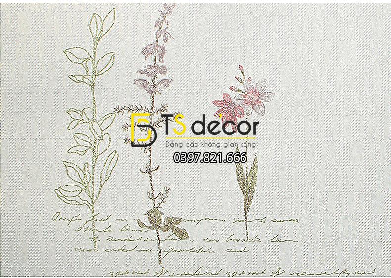 Giấy dán tường vườn hoa màu trắng và chữ 3D155