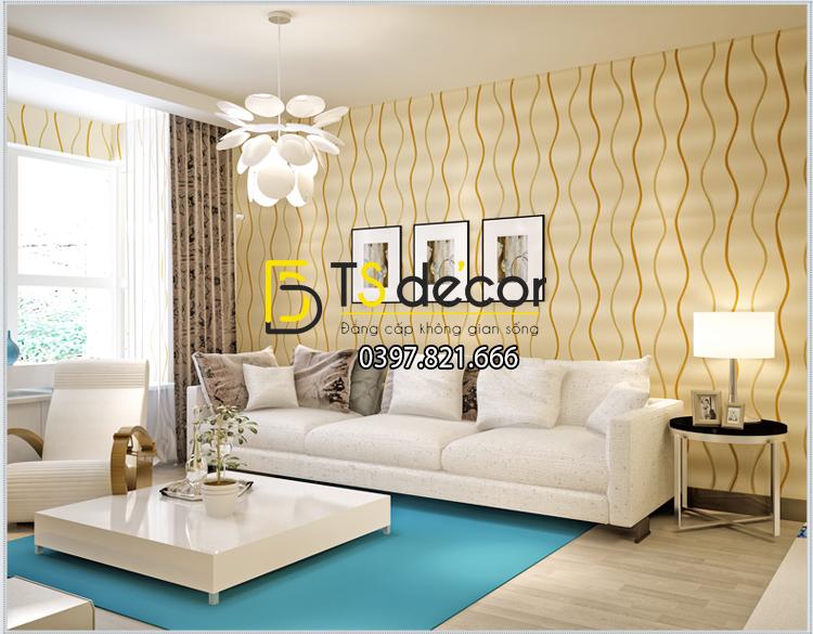 Giấy dán tường lượn sóng 3D072 sọc vàng be