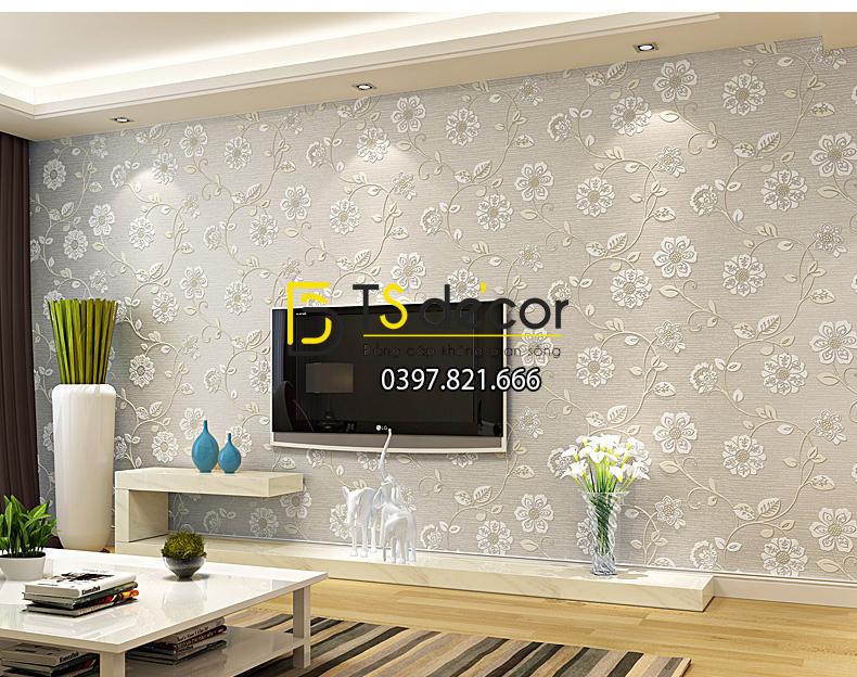 Giấy dán tường hoa hướng dương chạm nổi màu xám