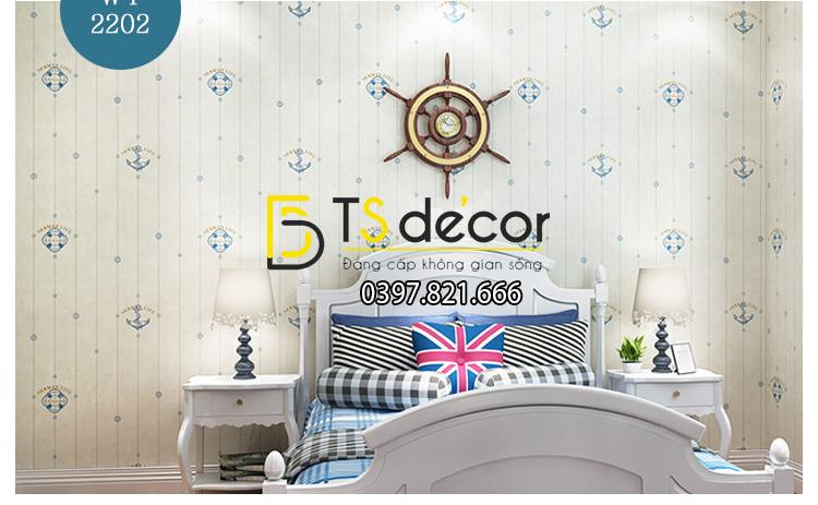 Giấy Dán Tường Họa Tiết Neo Thuyền 3D079 màu trắng trang trí phòng khách