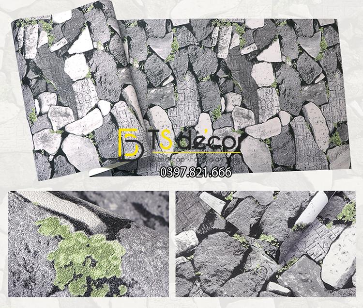 Bề mặt Giấy dán tường giả tường đá xám đen cổ 3D154