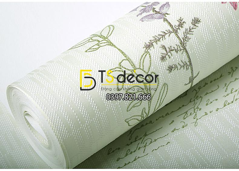 Bề mặt Giấy dán tường vườn hoa màu xanh và chữ 3D155