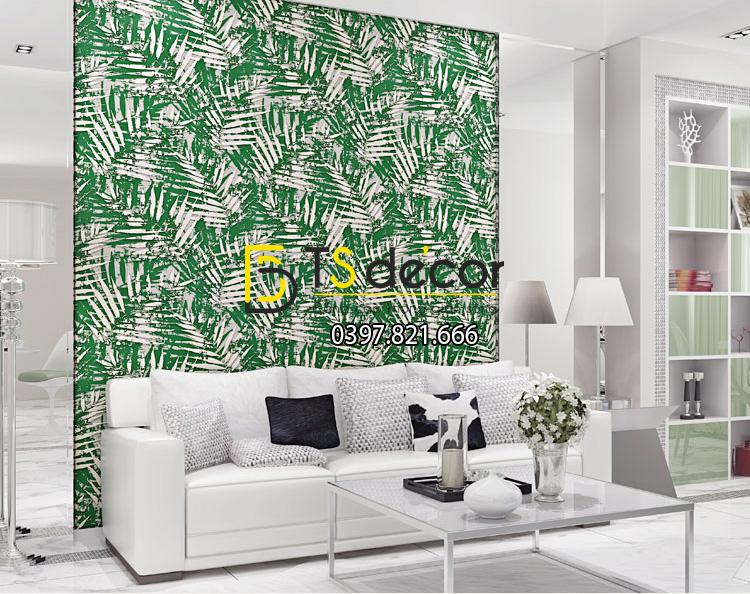 Giấy dán tường lá cọ màu xanh 3D160