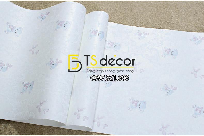 Giấy dán tường họa tiết gấu bông 3D070 màu xanh