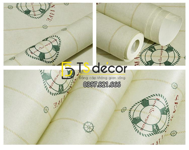 Giấy Dán Tường Họa Tiết Neo Thuyền 3D079 màu xanh