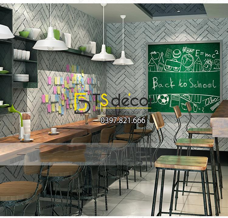 Giấy dán tường giả gạch chéo 3D061 màu xanh rêu