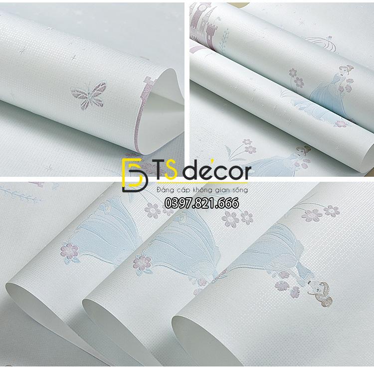 Bề mặt Giấy dán tường công chúa và lâu đài 3D122 màu xanh
