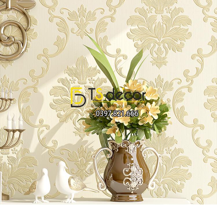 5 màu giấy dán tường 3D dập nổi họa tiết hoa kiểu Châu Âu 3D003