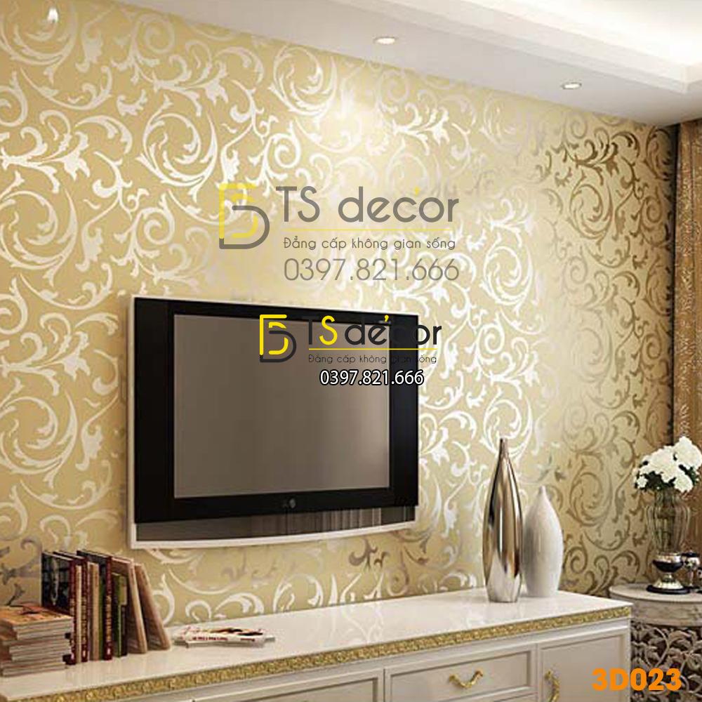 Giấy dán tường 3d hoa văn cách điệu nền be hoa văn trắng