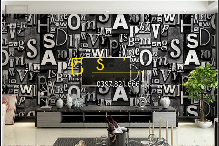 Giấy dán tường chữ cái 3D111 màu đen trang trí phòng khách