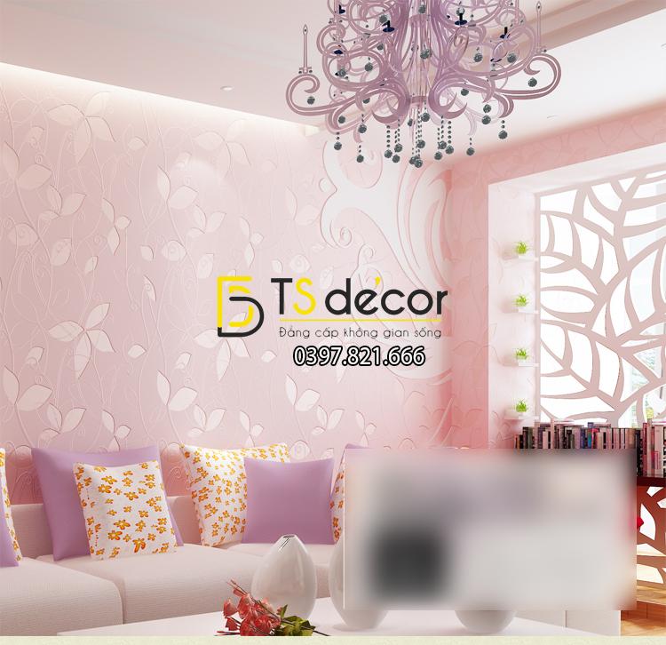 Giấy dán tường 3D họa tiết dây leo màu hồng