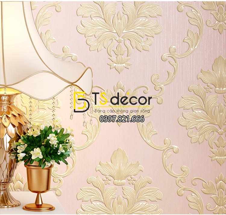 5 màu giấy dán tường 3D dập nổi họa tiết hoa kiểu Châu Âu 3D003