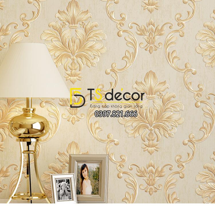 5 màu giấy dán tường 3D dập nổi họa tiết hoa kiểu Châu Âu 3D003