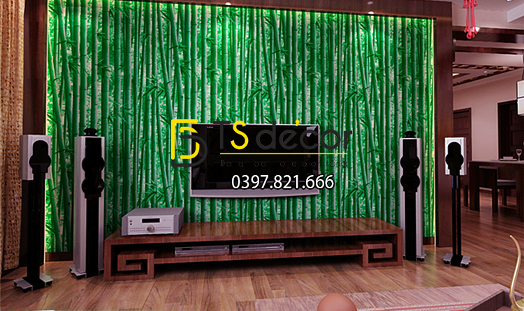 Giấy dán tường rừng tre xanh 3D159 sau tivi