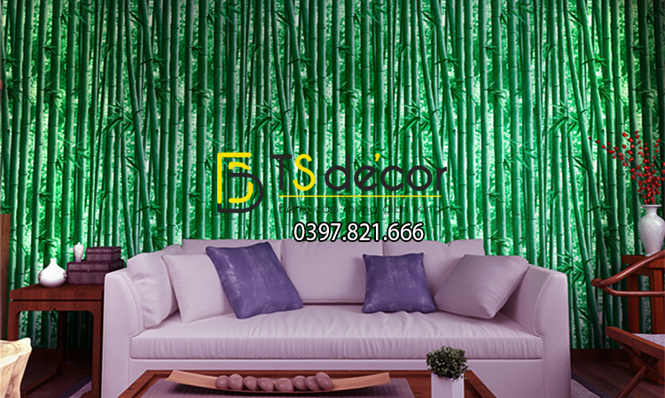Giấy dán tường rừng tre xanh 3D159 sau sofa