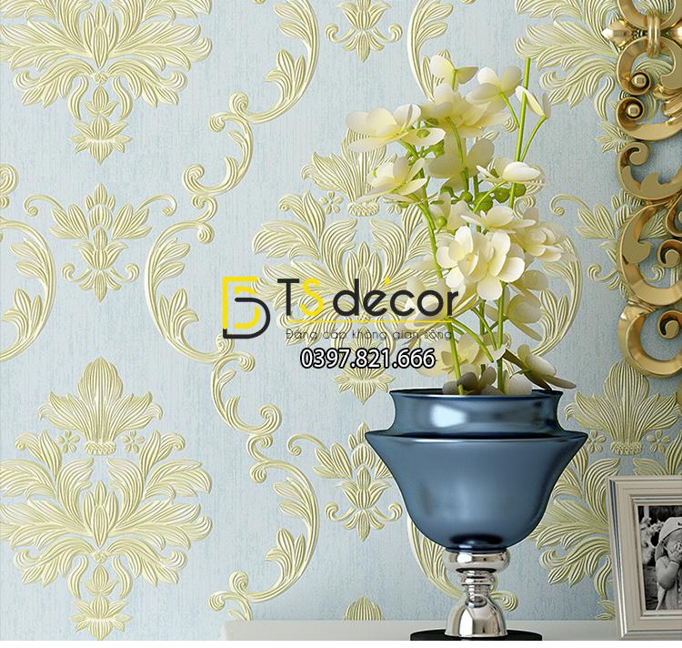 5 màu giấy dán tường 3D dập nổi họa tiết hoa kiểu Châu Âu 3D003