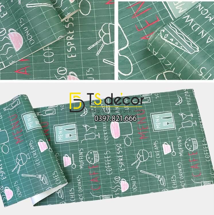 Bề mặt Giấy dán tường cafe trà sữa 3D319 màu xanh