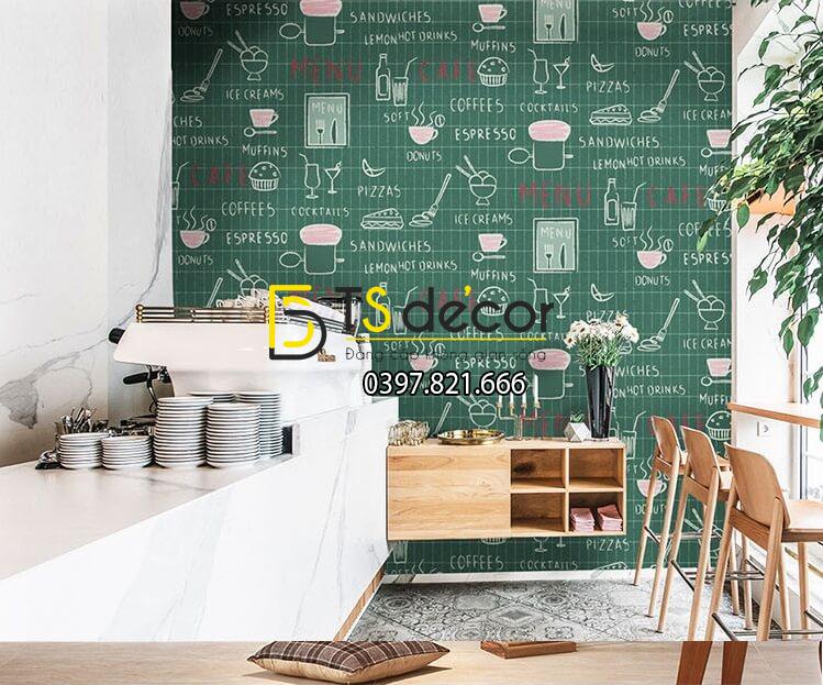 Giấy dán tường cafe trà sữa 3D319 màu xanh