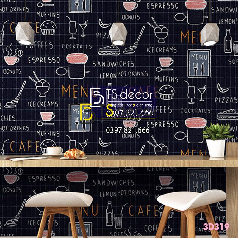 Giấy dán tường cafe trà sữa 3D319 màu đen