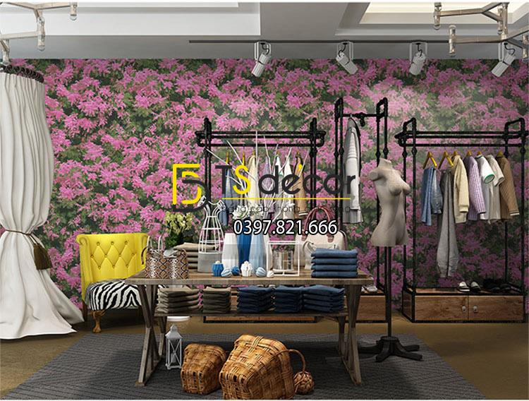 Giấy dán tương hoa osaka hồng 3D323 trang trí shop quần áo