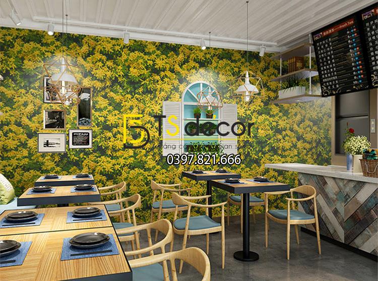 Giấy dán tương hoa osaka vàng 3D323 trang trí quán cafe