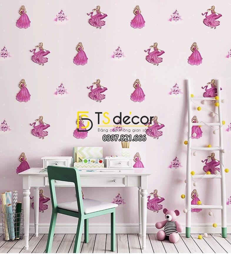 Giấy dán tường công chúa 3D322 phòng của bé màu tím