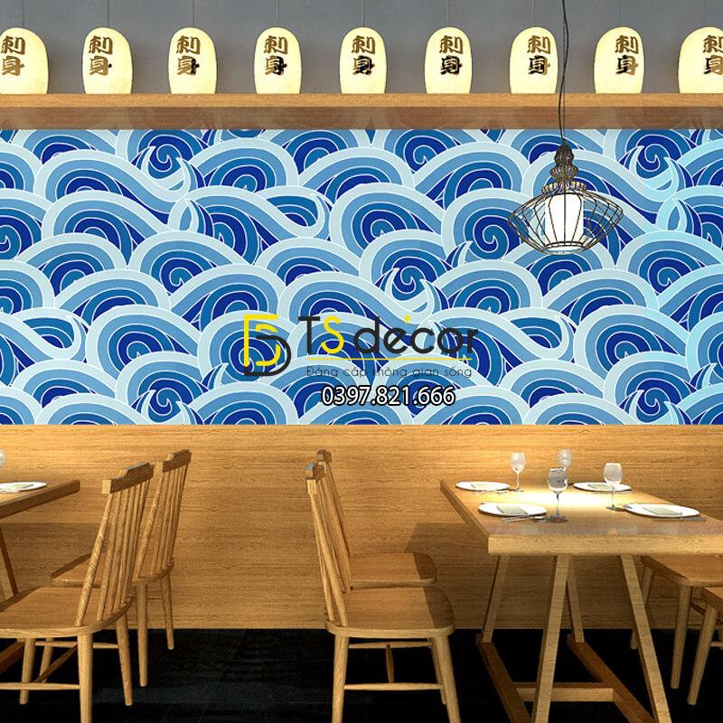 Giấy dán tường hoa tiết sóng biển xanh kiểu Nhật Bản 3D327