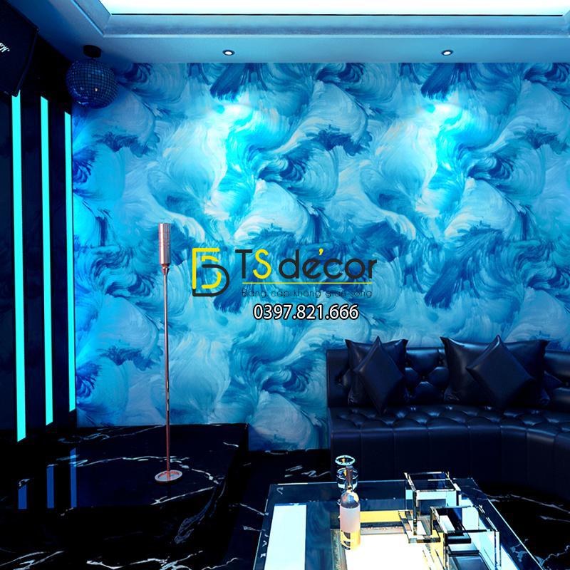 Giấy dán tường mực loang 3D336 tông xanh dương quán karaoke