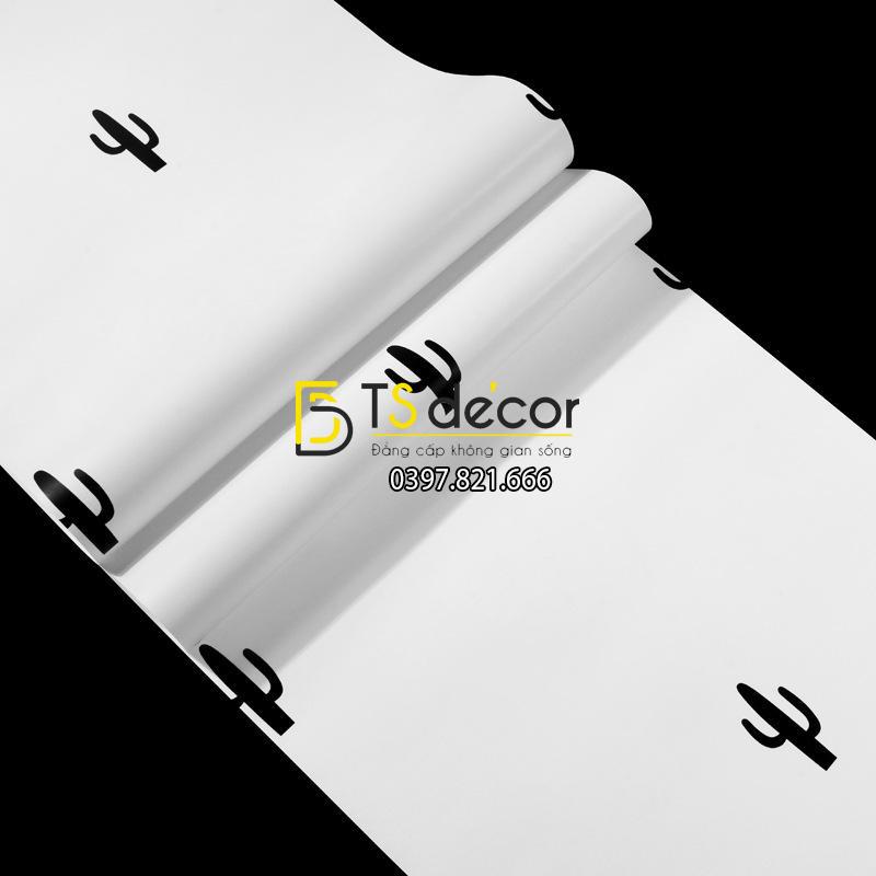 Bề mặt giấy dán tường xương rồng trắng đen 3D335