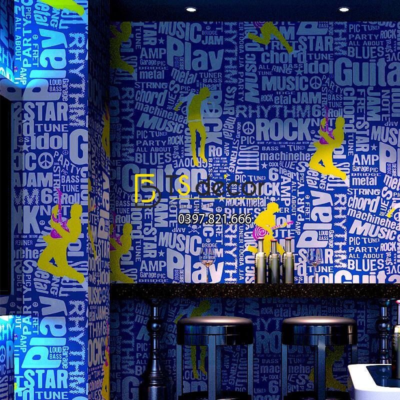 Giấy dán tường karaoke vũ công ban nhạc 3D337 tông xanh