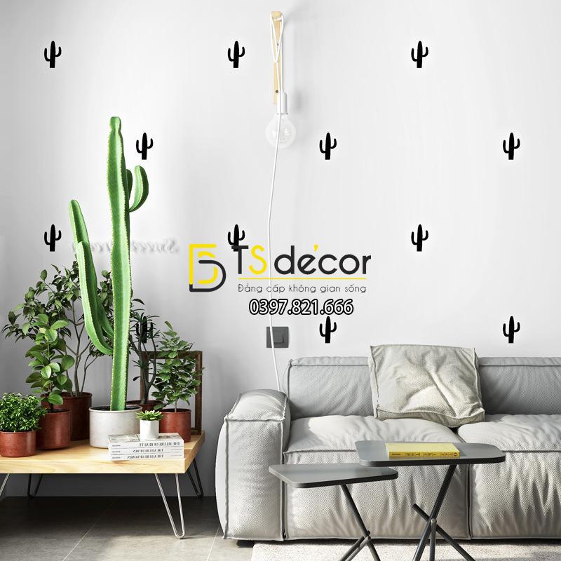 Giấy dán tường xương rồng trắng đen 3D335 trang trí phòng khách