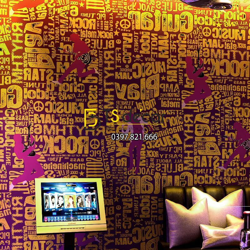 Giấy dán tường karaoke vũ công ban nhạc 3D337 tông vàng