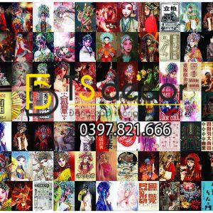 Combo 105 tờ Decal dán tường Hong Kong Cải Lương Kinh Kịch Khổ A4,A5