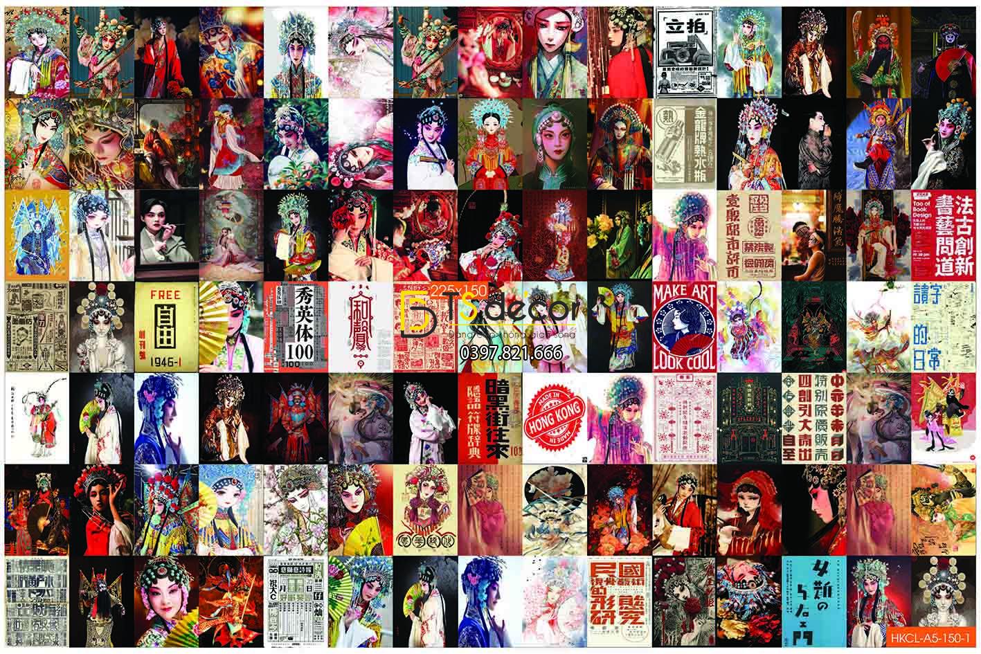 Combo 105 tờ Decal dán tường Hong Kong Cải Lương Kinh Kịch Khổ A4,A5