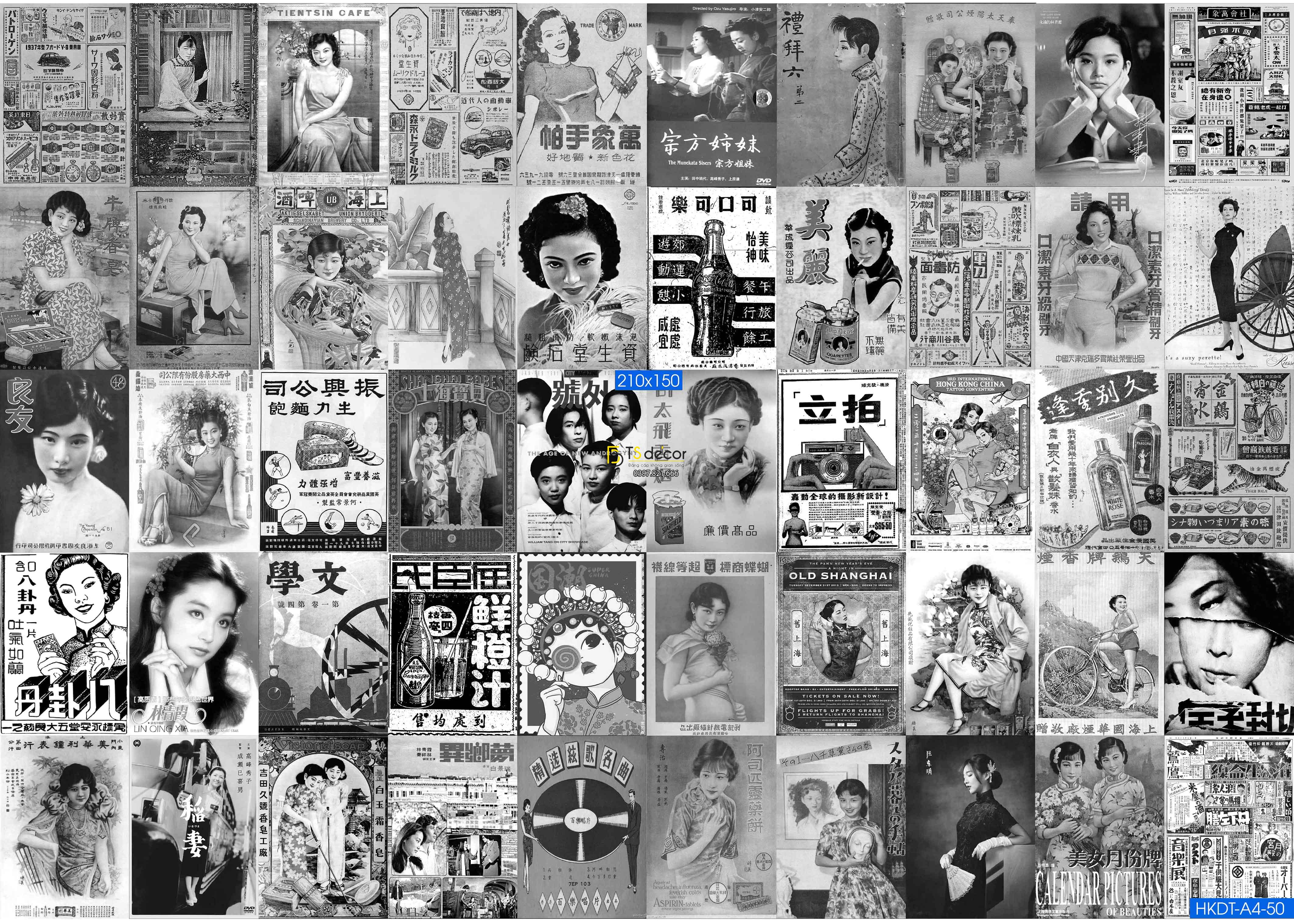 Decal dán tường Hong Kong Đen Trắng