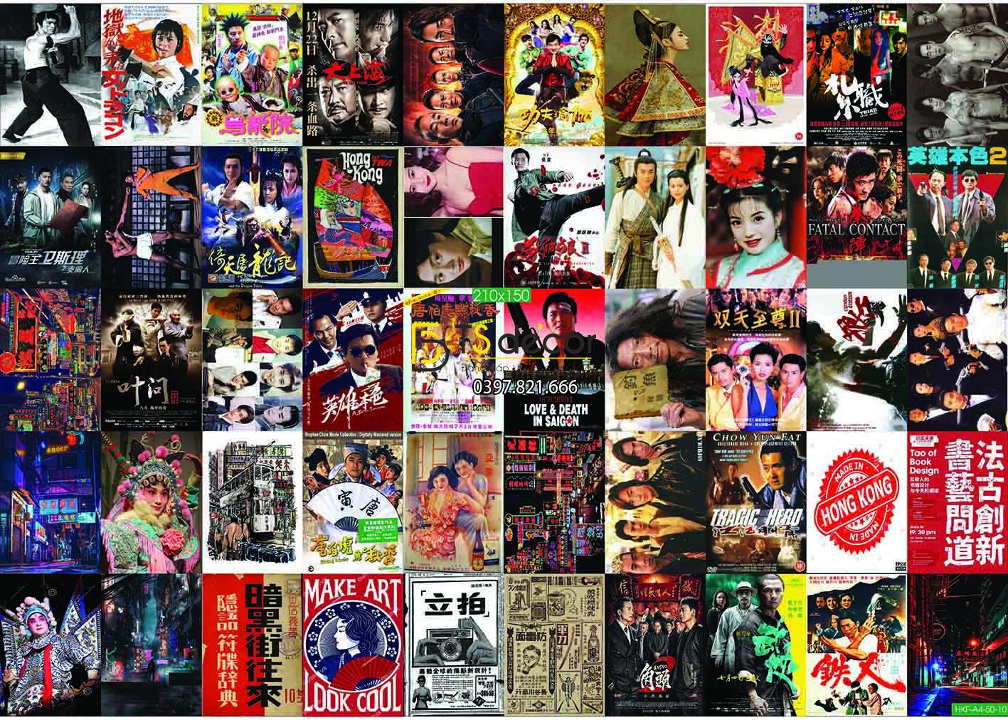 Combo 50 tờ Decal dán tường Hong Kong Trend 2021 Khổ A4,A5