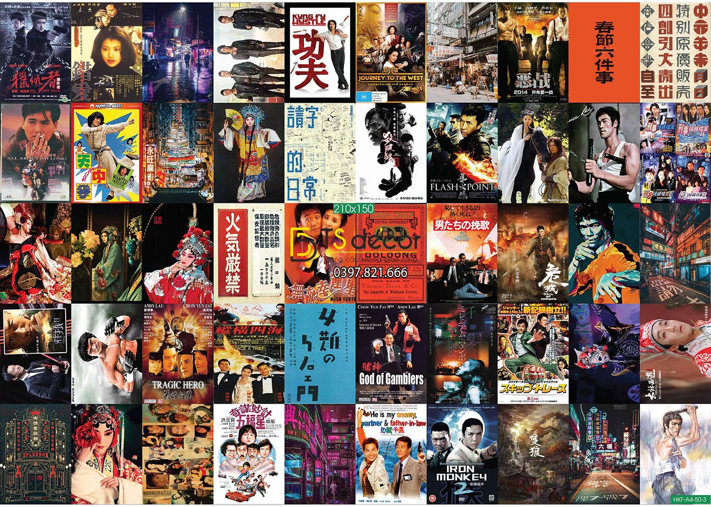 Combo 50 tờ Decal dán tường Hong Kong Hot Trend Khổ ,A4,A5