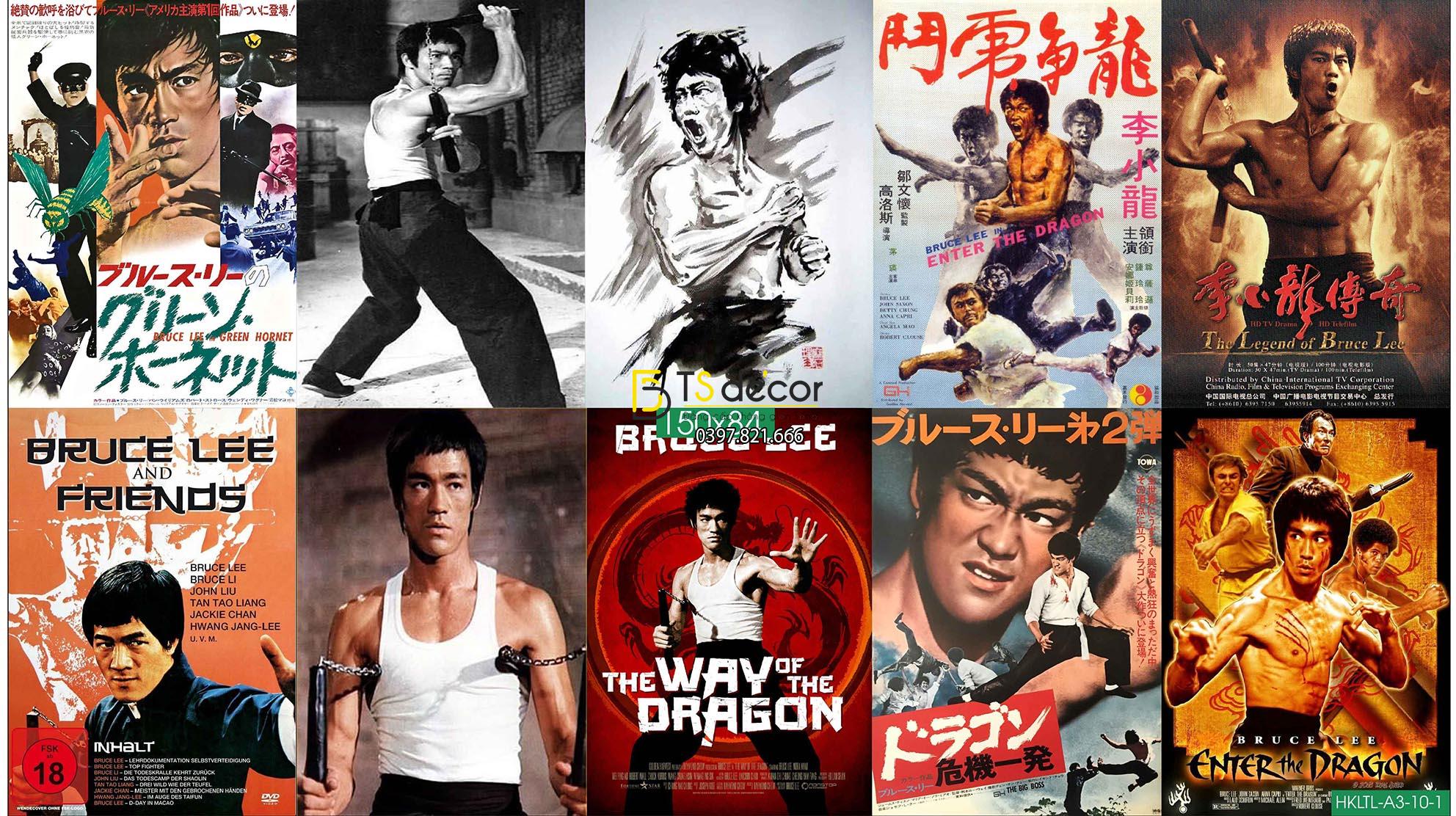 Combo 10 tờ Decal dán tường Hong Kong Lý Tiểu Long